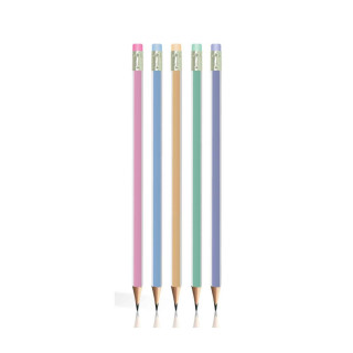 Дрвен молив со гума, S-Cool - Pastel, HB, 5 бои 