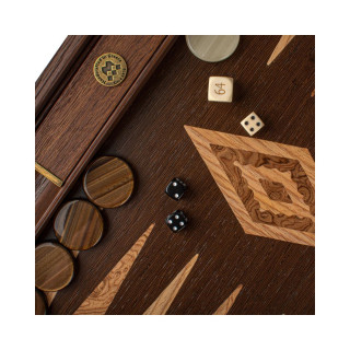 Сет за табла-рачна изработка, Wenge Inlaid Backgammon w/ Walnut Burl and Oak 