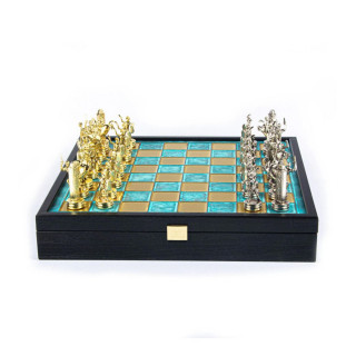 Сет за шах во дрвена кутија, Greek Mythology Chess Set – Gold & Silver, тиркизен 