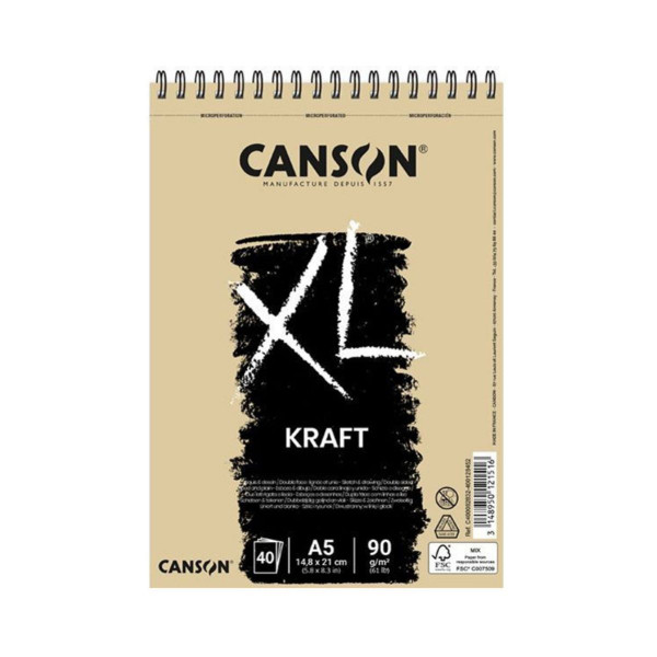 Скицник, Canson XL Kraft, A5, 90 g/m², 40 листови 