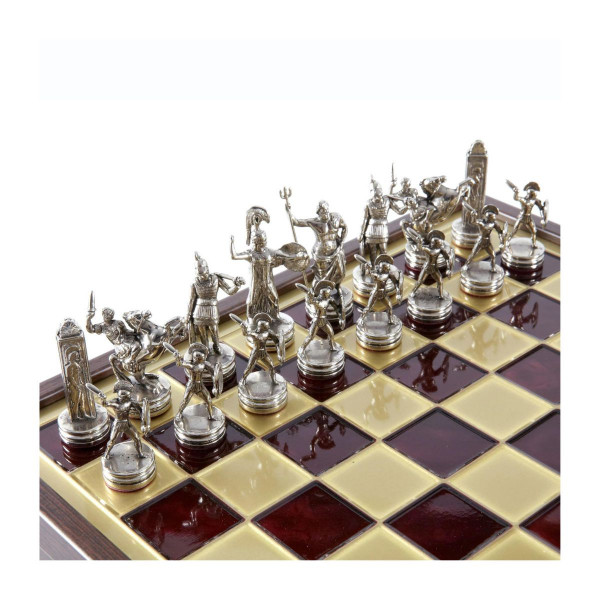 Сет за шах во дрвена кутија, Greek Mythology Chess Set, црвен, среден 