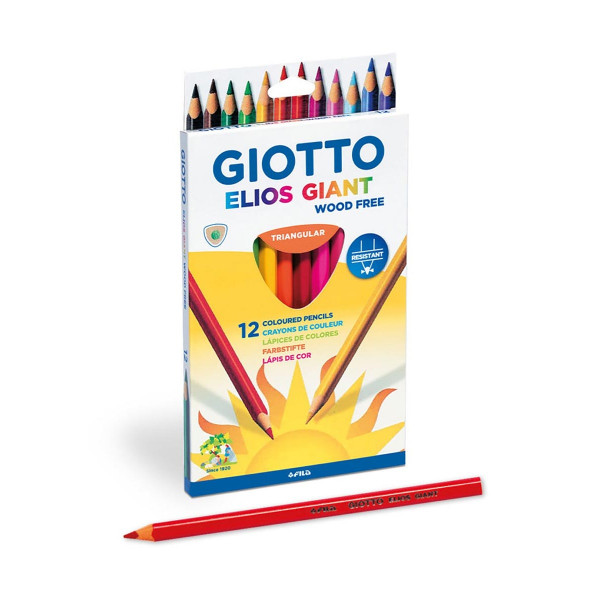 Моливи во боја, Giotto, Elios Giant - Wood Free, триаголни, 12 бои 