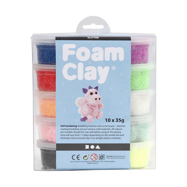 Сет глина за изработка - глитер, Foam Clay® - glitter, 10 бои x 40g 