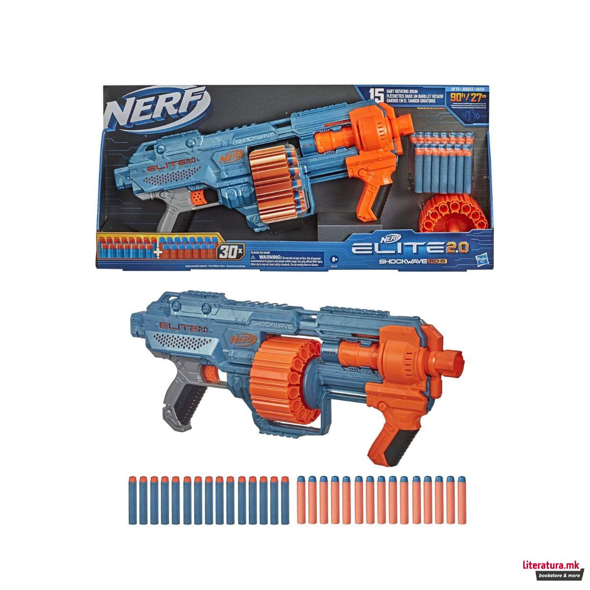 Играчка пушка со мека муниција, Nerf Elite 2.0 Shockwave RD-15 