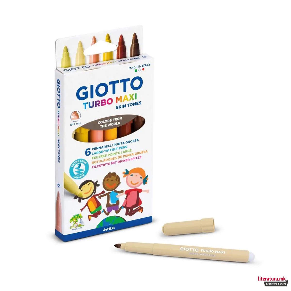 Фломастери, Giotto, Turbo Maxi Skin tones, 6 бои, Ø5 мм 